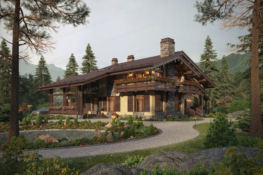 Дом в стиле Шале из газобетона с террасой