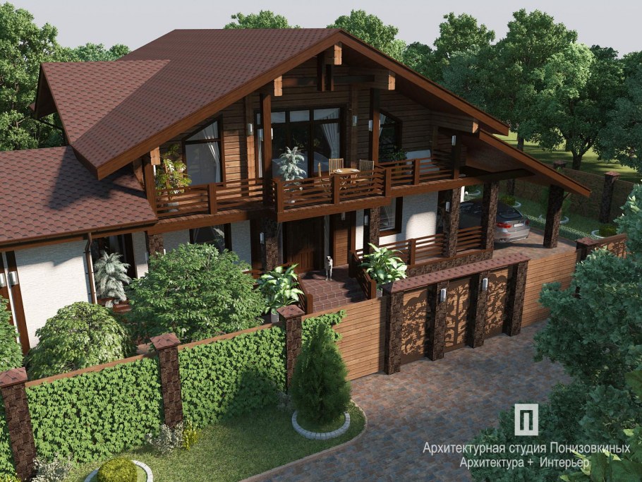 Дом в стиле Шале с верандой