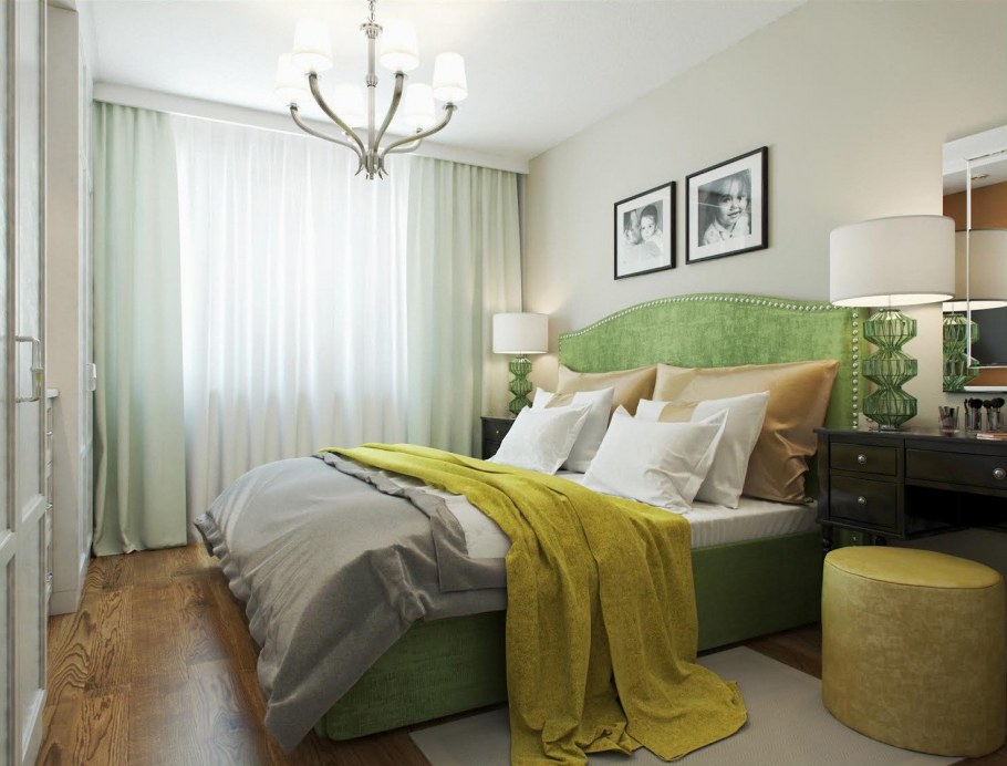 Уютная спальня зеленая