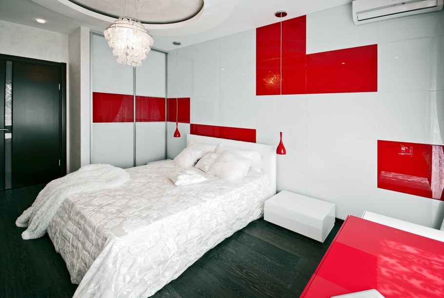 Красно белая спальня