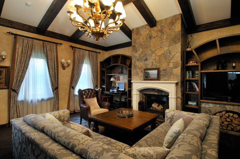 Гостиная в стиле Шале в квартире
