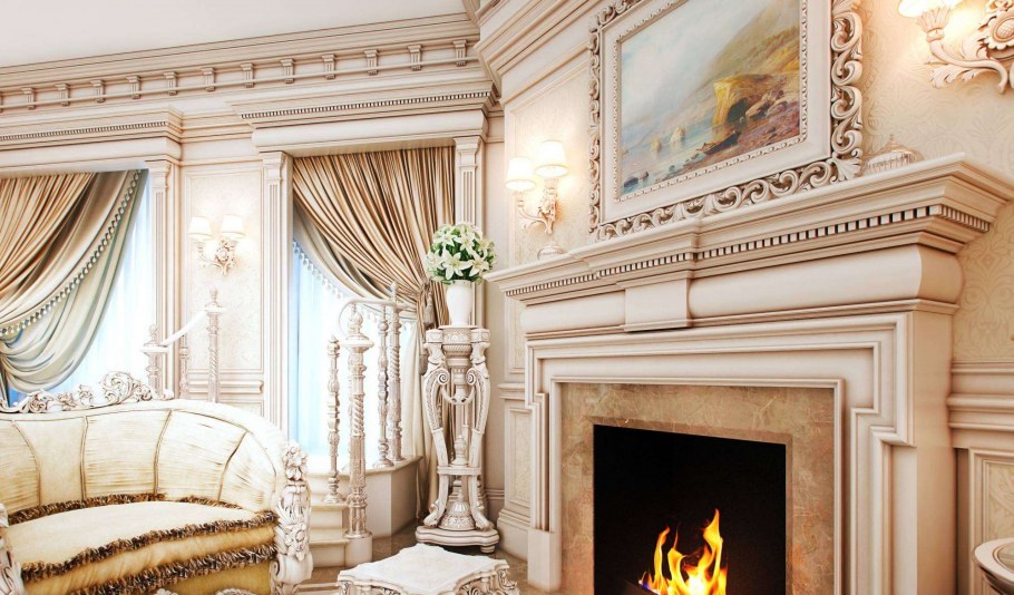 Камин в классическом интерьере