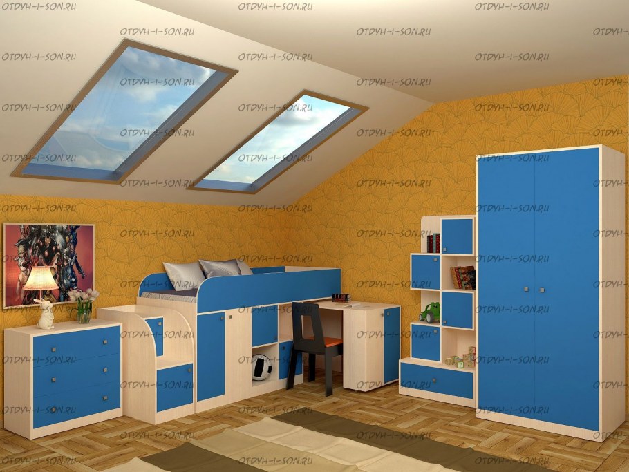 Гардеробная в мансардной комнате