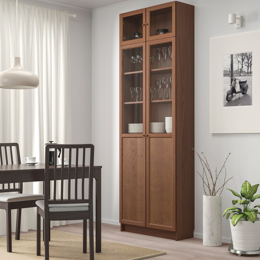 Billy Билли / OXBERG ОКСБЕРГ стеллаж, коричневый ясеневый шпон80x30x202 см