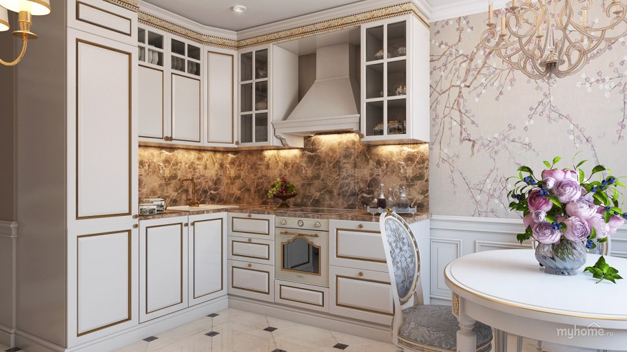 Обои для кухни в классическом стиле