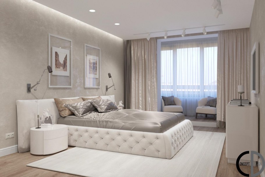 Спальня в светлых тонах