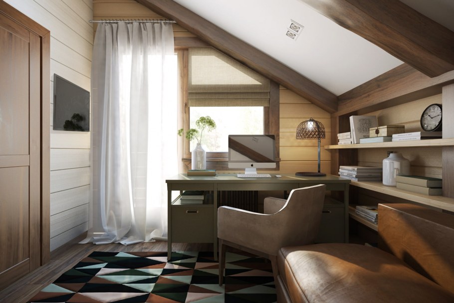 Кабинет в мансарде в загородном доме