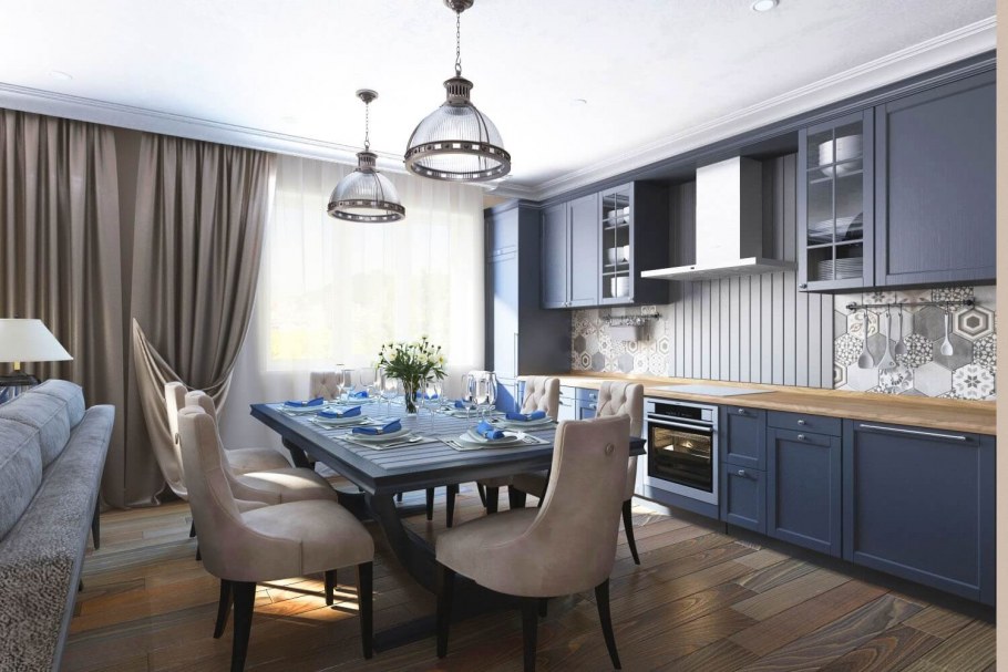 Кухня в американском стиле темная