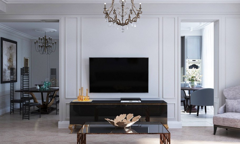 Молдинг в гостиной над диваном