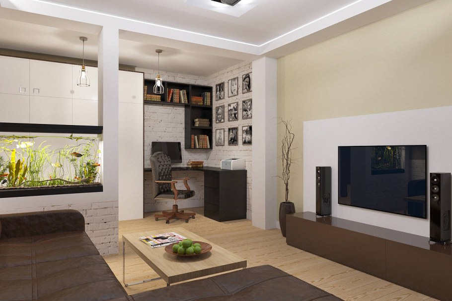 Гостиная с выделенной рабочей зоной