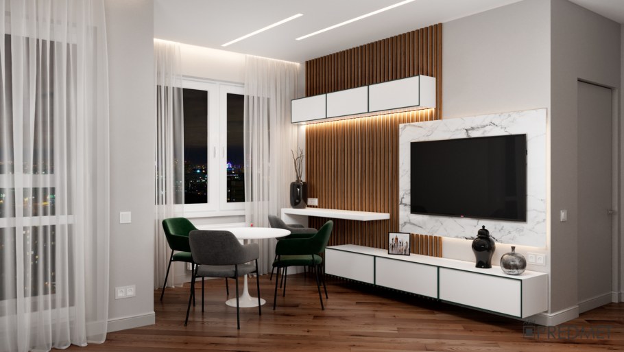 Рабочая зона в гостиной в современном стиле