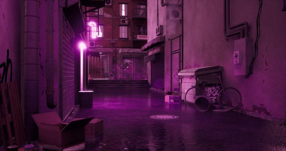 Фиолетовый неон город