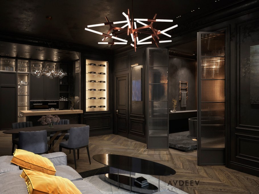 Темный интерьер студии