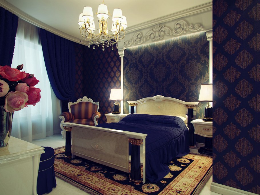 Темная спальня в классическом стиле