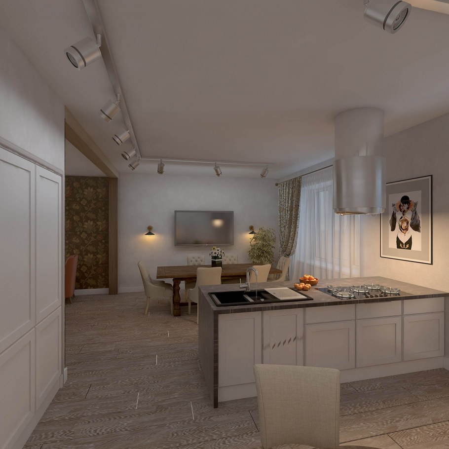 Кухня в таунхаусе с окном