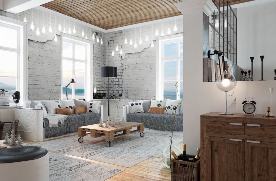 Лофт крашеный белый кирпич