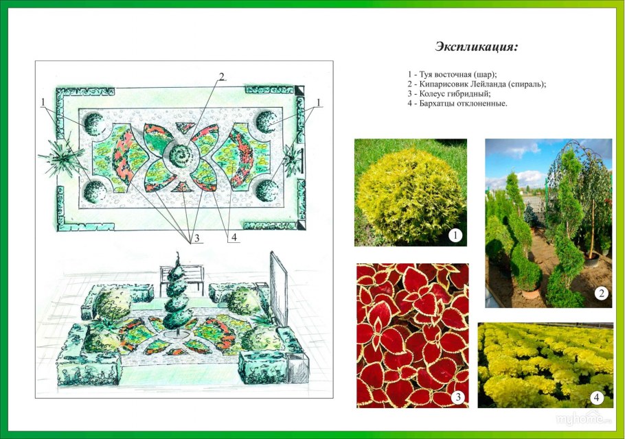 Партерный цветник в регулярном стиле схемы