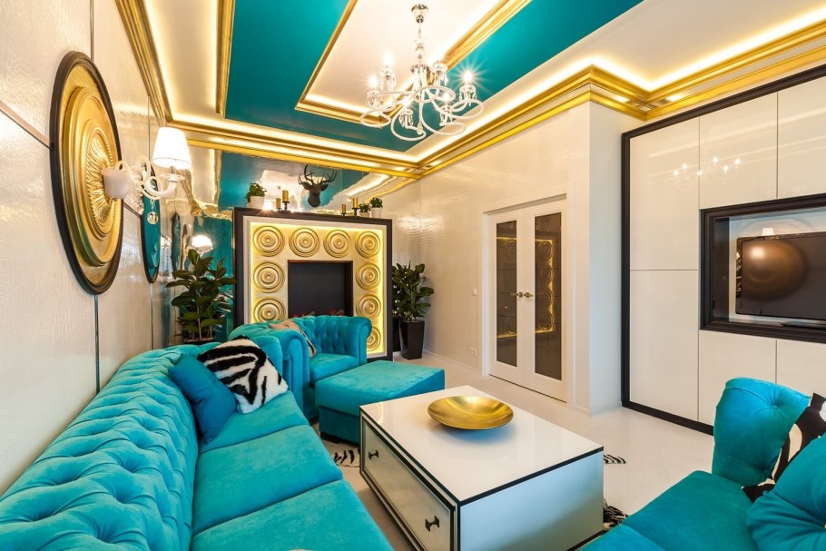 Бирюза и золото в интерьере