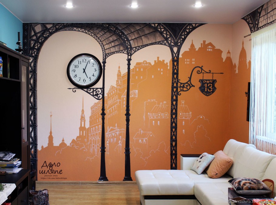Стильная роспись стен в интерьере