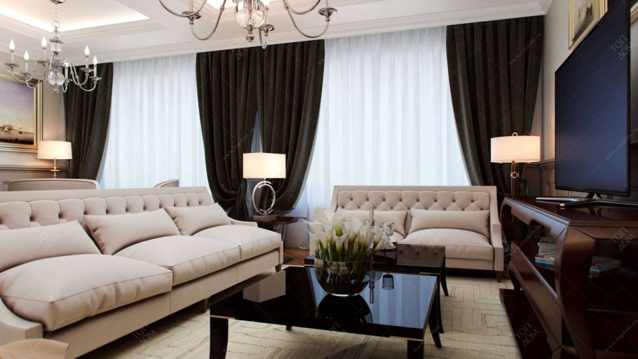 Гостиные в шоколадных тонах классика