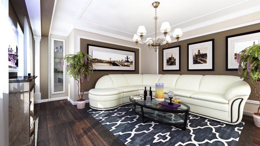 Обои с молдингом в интерьере гостиной