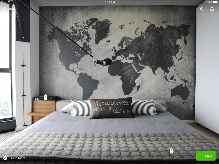 Интерьер спальни лофт с рисунками на стене