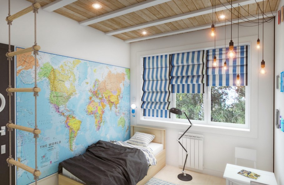 Шторы в стиле лофт в комнате подростка