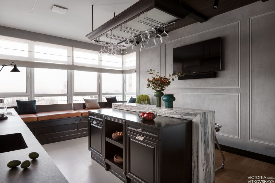 Брутальные шторы на мужской кухни