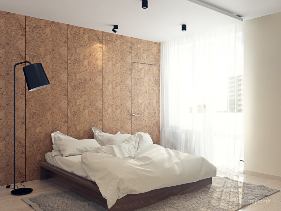 Пробковая стена в спальне