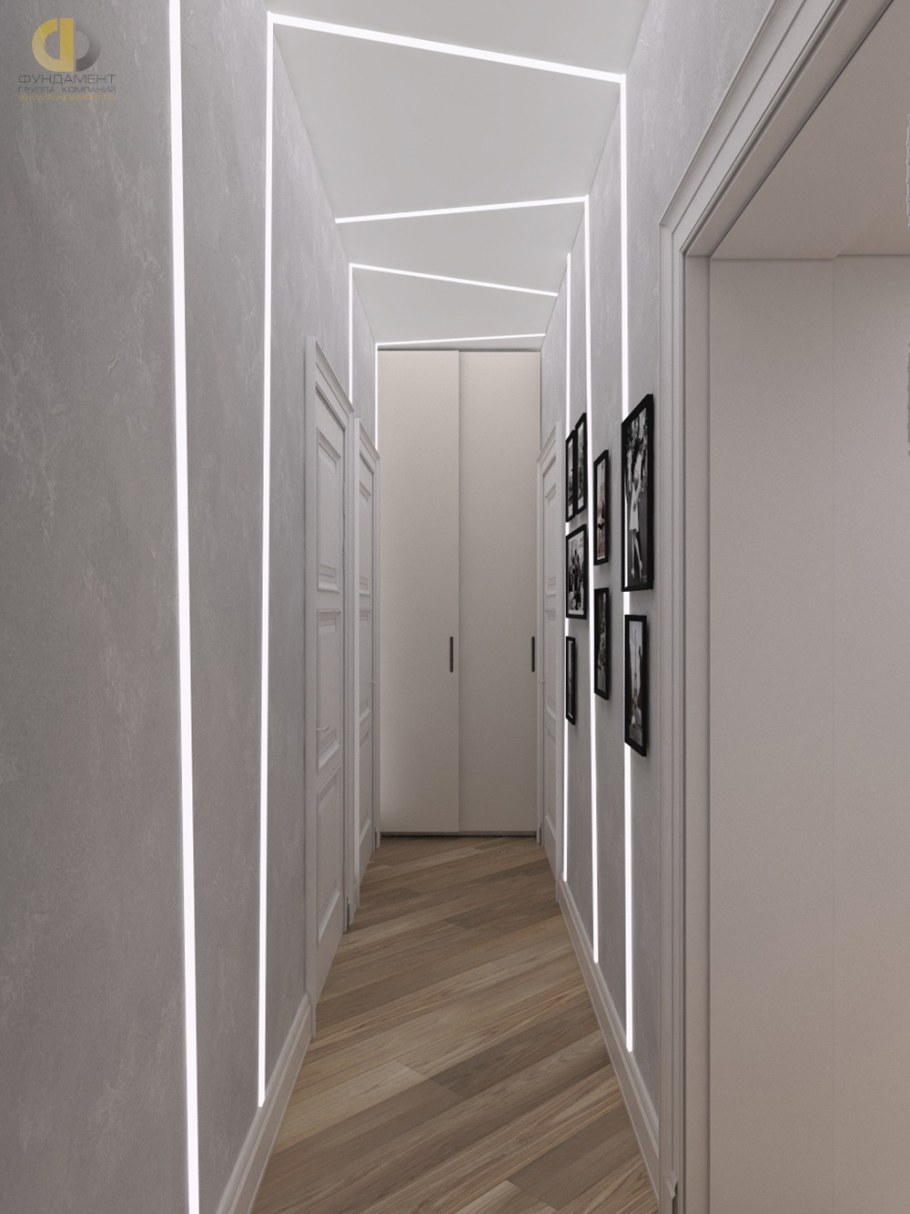 Серый узкий длинный коридор