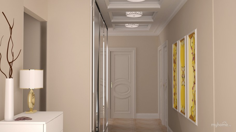 Однотонные стены в коридоре