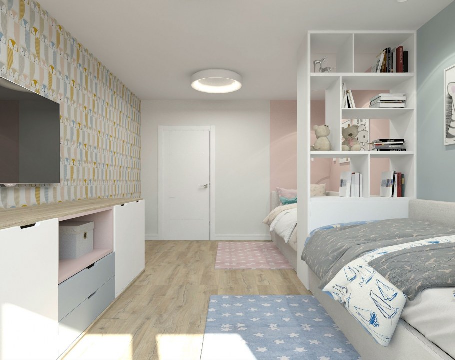 Зонирование детской комнаты для двоих