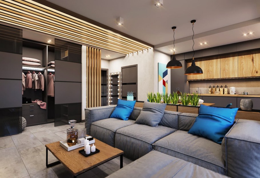 Обои к белой кухне в студии