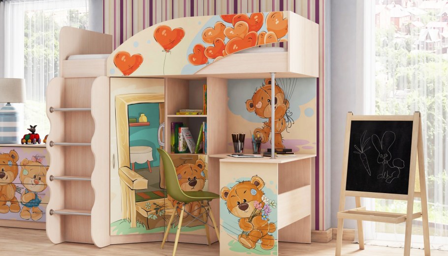 Детский уголок д-1 мишки, крем/дуб выбеленный