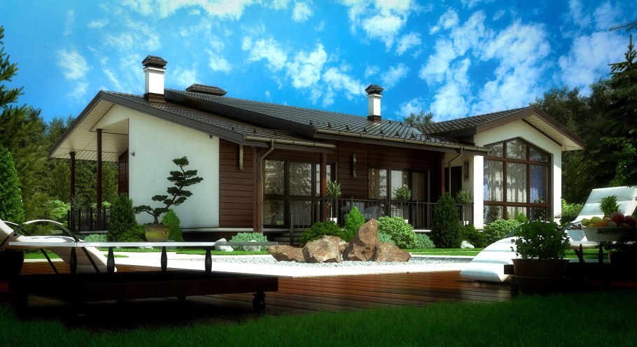 Дом Шале одноэтажный 100 кв.м из кирпича