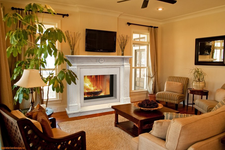 Камин в интерьере гостиной
