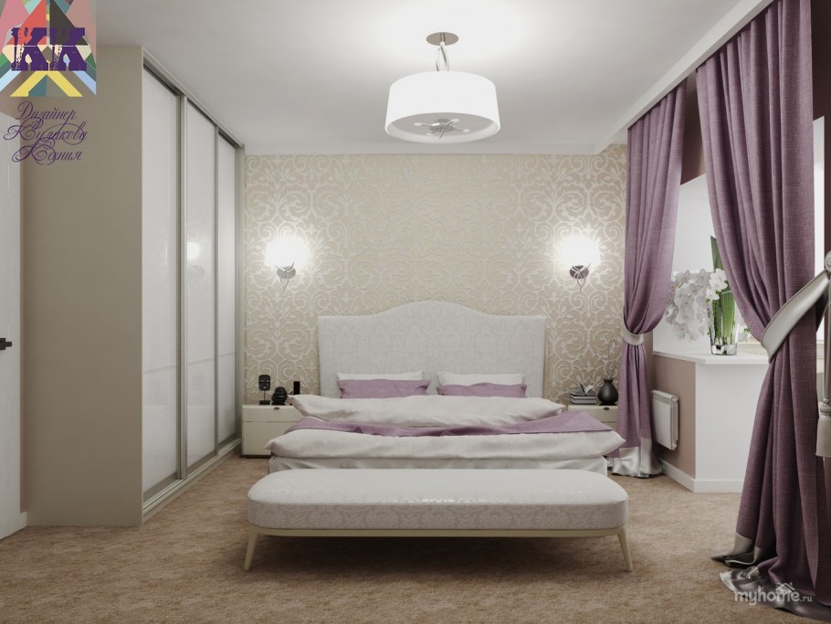 Спальни в жемчужно серо лиловых тонах