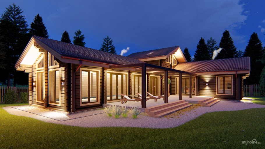 Одноэтажная баня с бассейном