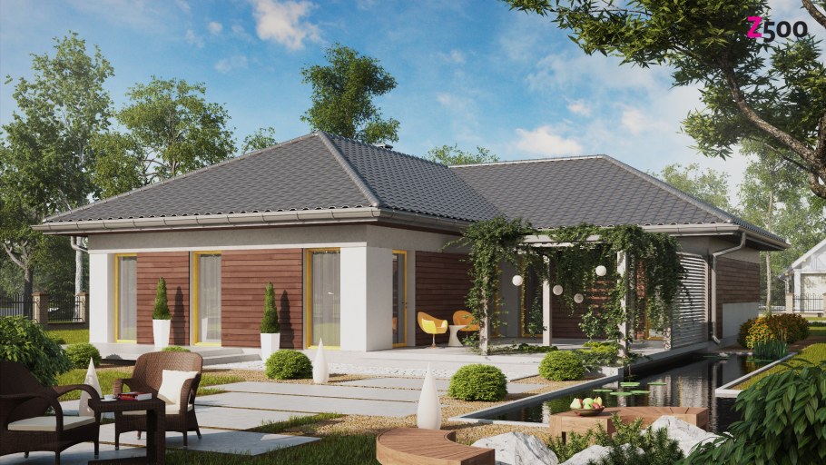 Одноэтажный дом с большой террасой