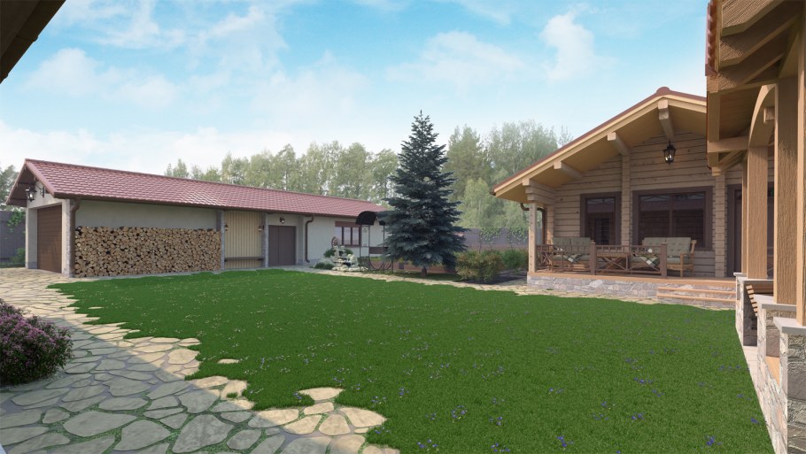 Баня с гаражом и террасой проект