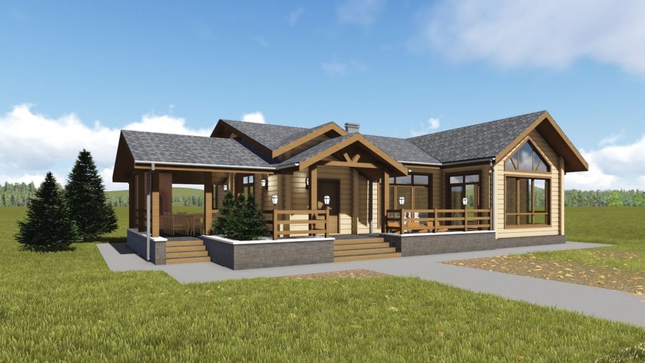 Одноэтажный дом из клеёного бруса 120кв