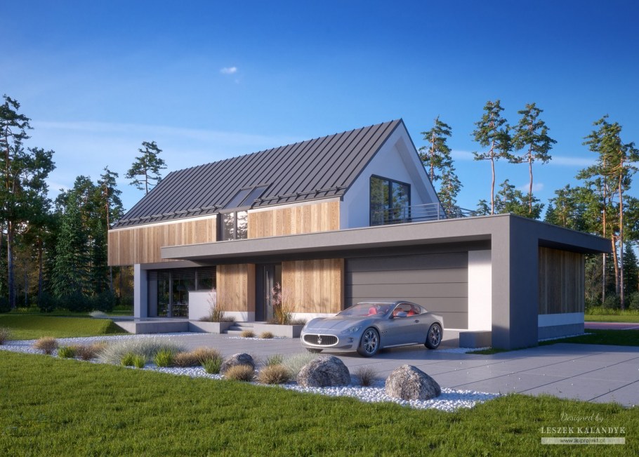 Дом в стиле Модерн со скатной крышей