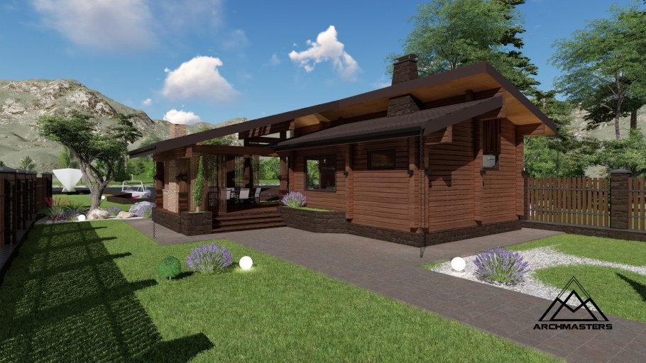 Угловая баня с террасой