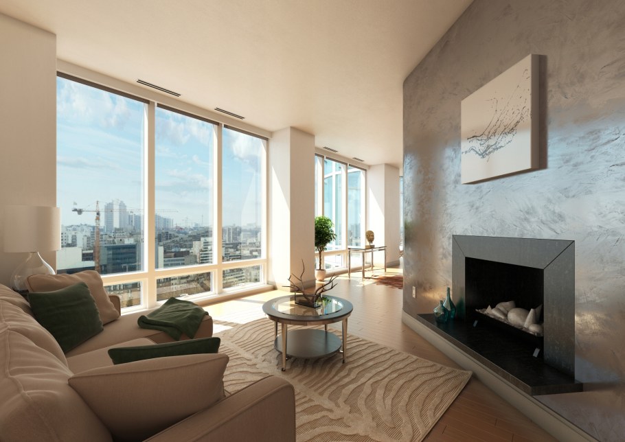 Светлая гостиная с панорамными окнами