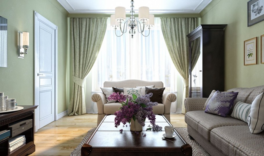 Гостиная в оливковых тонах