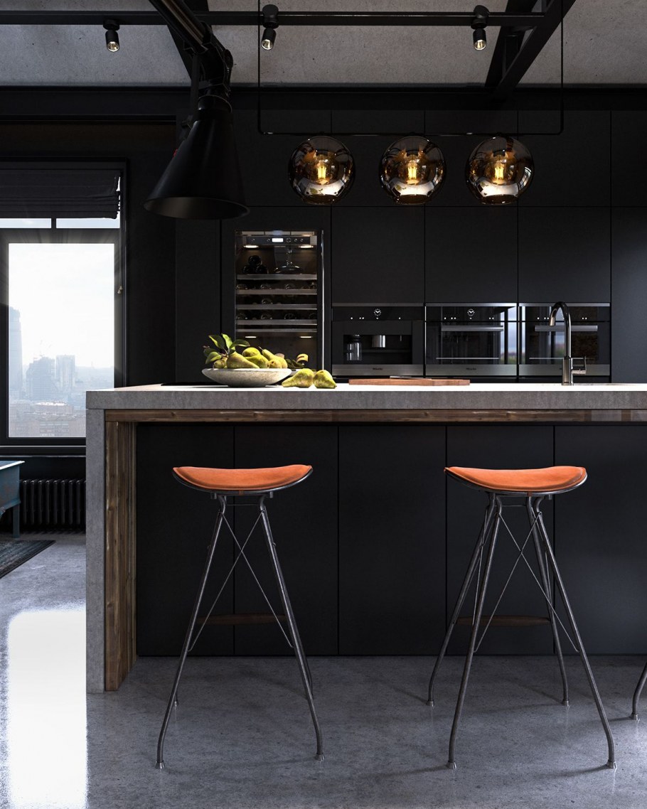 Лофт кухня Аквамарин