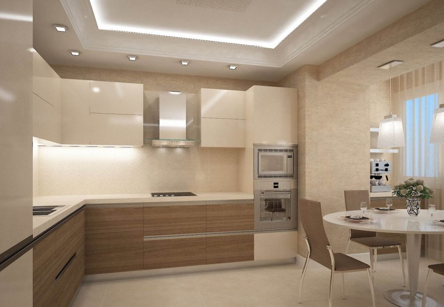 Бежево коричневая кухня