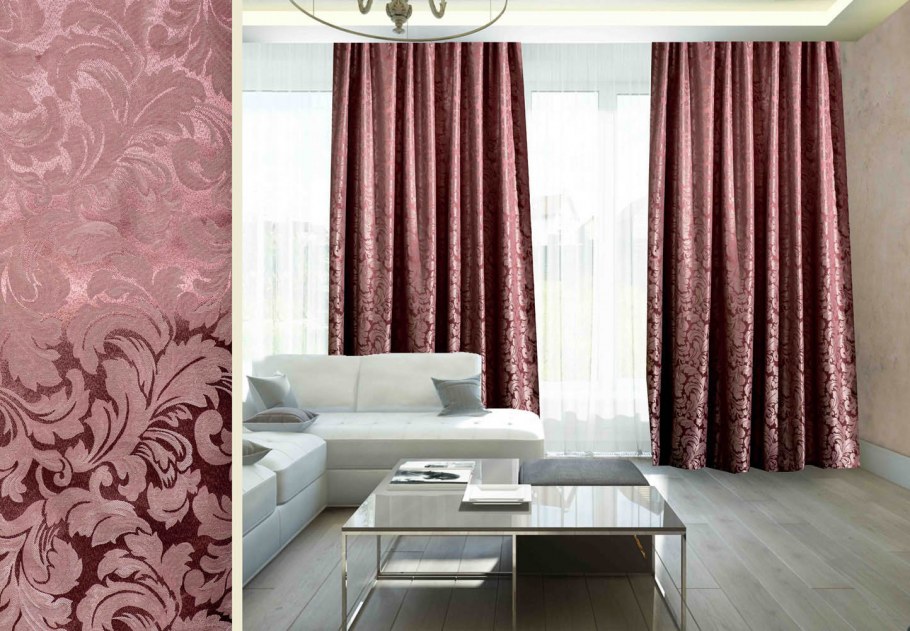 Шторы в гостиную брусничного цвета