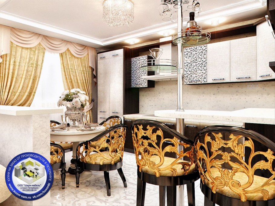 Кухонный гарнитур с зеркальным фартуком