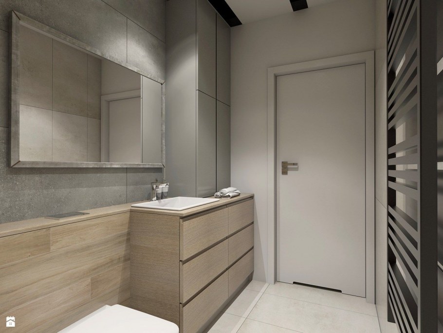 Ванная светло серая с деревом